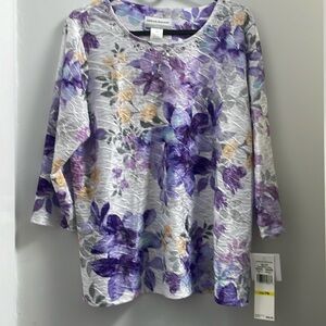 NWT Alfred Dunner Isn’t It Romantic 3/4 Sleeve Ladies Top, Petite Medium